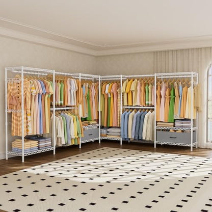 Golpart Heavy Duty Clothing Rack with Adjustable Shelves Clothes Wardrobe - color: White, size: 15"DX(70-88)"WX74.5"H