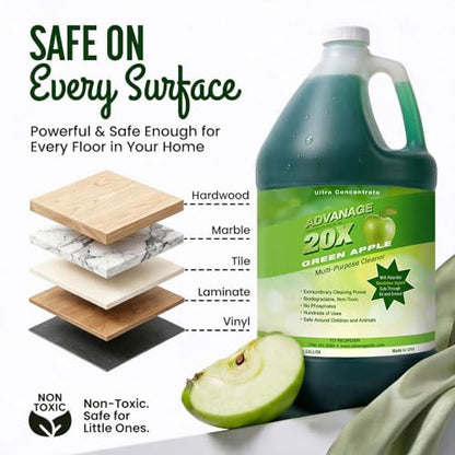 Advanage 20X All Purpose Cleaner Concentrate – The Wonder Cleaner 128 fl oz Green Apple Cleaning Supplies for Bathroom Cleaner, Floor Cleaner, Multipurpose Cleaner | Made in USA Multisurface Cleaner - size: 128 Fl Oz (Pack of 1)