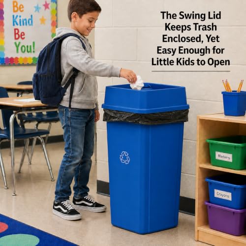 23 Gallon Blue Square Plastic Kitchen Recycling Bin with Drop Lid - color: Blue