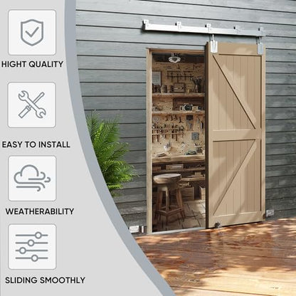 JUBEST 6FT Box Rail Exterior Barn Door Hardware Kit, Heavy-Duty Silver Sliding Barn Door Track System, Wall Mount Door Hardware Kits (Door Not Included) - size: 6FT