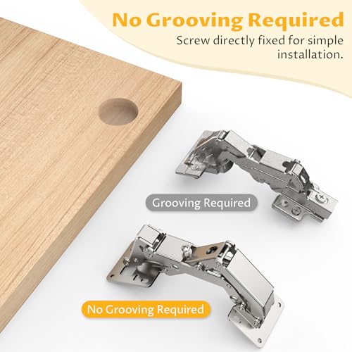 Chibery 2 Pack 170 Degree Soft Close Cabinet Hinges, Slow Smooth Hidden Frameless Lazy Susan Hinge, Concealed Hardware Surface Mount, Lid Support Trap Door, Self Closing for Corner, Kitchen Cupboard