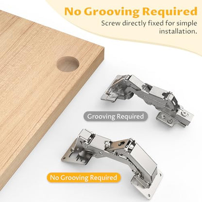 Chibery 2 Pack 170 Degree Soft Close Cabinet Hinges, Slow Smooth Hidden Frameless Lazy Susan Hinge, Concealed Hardware Surface Mount, Lid Support Trap Door, Self Closing for Corner, Kitchen Cupboard