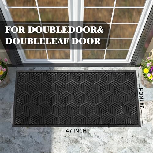 Yimobra Large Door Mat 47x24, All-Season Waterproof Outdoor Mats for Front Door Entrance with Drainage Holes, Heavy Duty Non-Slip Doormat for Garage Patio Entryway Indoor, Black - color: Black, size: 47x24 Inch