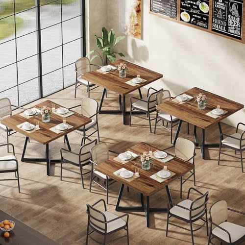 Tribesigns Square Commercial Dining Table Set of 4, 31.5" Heavy Duty Dinner Table with Metal Base, Wooden Kitchen Table for Restaurant, Cafe, Bakery, School, Apartment (Chairs are not Included) - color: Brown, size: Square-4PCS