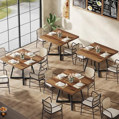 Tribesigns Square Commercial Dining Table Set of 4, 31.5" Heavy Duty Dinner Table with Metal Base, Wooden Kitchen Table for Restaurant, Cafe, Bakery, School, Apartment (Chairs are not Included) - color: Brown, size: Square-4PCS
