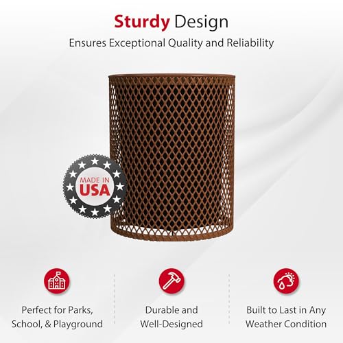 Leisure Craft 32 Gallon Commercial Outdoor Trash Can, Metal, Made in USA - color: Brown