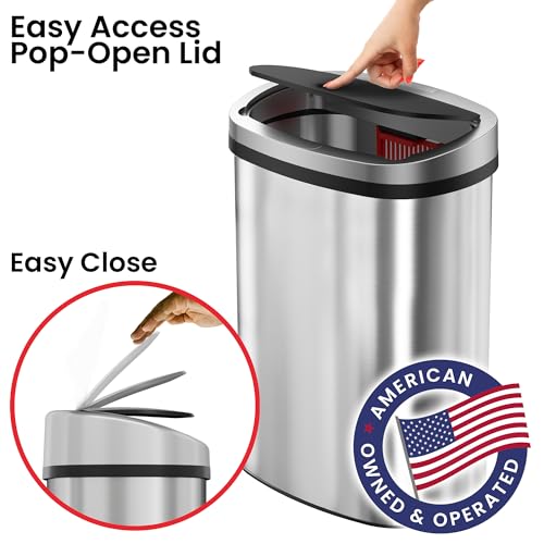 iTouchless Push-Top Lid 13 Gallon Trash Can with Odor Control System – Stainless Steel Garbage Bin, Press-Top Soft-Close Spring Lid, Fingerprint-Resistant for Kitchen, Home Office, Restroom, Business - color: Silver, Black 13 Gal Push Top