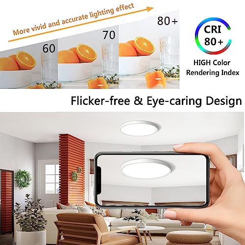 CHARYJOD LED Flush Mount Ceiling Light Fixture 12Inch, 24W Flat Light,5000K Ultra Thin Surface Panel Low Profile for Bedroom Kitchen Bathroom Garage Living Room, White (DC-CJ-0030-24W-50K) - color: White, size: 12Inch-1Pack