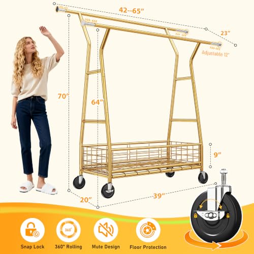 Raybee Gold Clothing Rack, 630LBS, Double Rods with Storage Basket - color: Gold, style: Double Rods