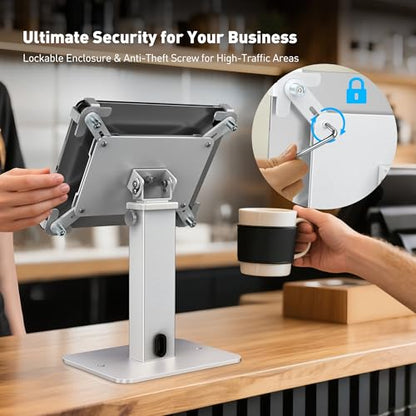 AboveTEK Anti-Theft iPad Kiosk Stand, 360 Rotation & Adj. Height 8.3"–13.4", Heavy-Duty Steel & Aluminum, Fits 9.7"-13" Tablets, Security Retail POS Tablet Stand for Business & Commercial Use (Silver) - color: Silver