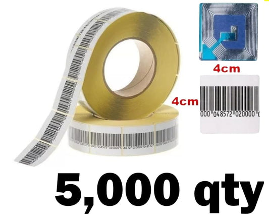 8.2MHZ Security Labels 5000 Pcs Retail Anti-Theft System Soft Tags with Adhesive for Shoplifting Alarm 4X4cm with Mock Barcode Checkpoint System Compatible
