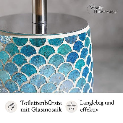 WHOLE HOUSEWARES | Modern Toilet Brush Set | Toilet Bowl Brush and Holder | Bathroom Accessory Set | Toilet Brushes for Bathroom | Freestanding Mosaic Toilet Bowl Cleaner (Mermaid) - color: Mermaid