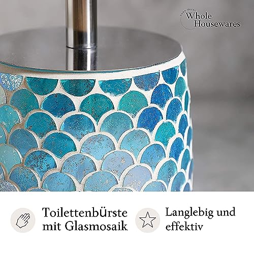 WHOLE HOUSEWARES | Modern Toilet Brush Set | Toilet Bowl Brush and Holder | Bathroom Accessory Set | Toilet Brushes for Bathroom | Freestanding Mosaic Toilet Bowl Cleaner (Mermaid) - color: Mermaid