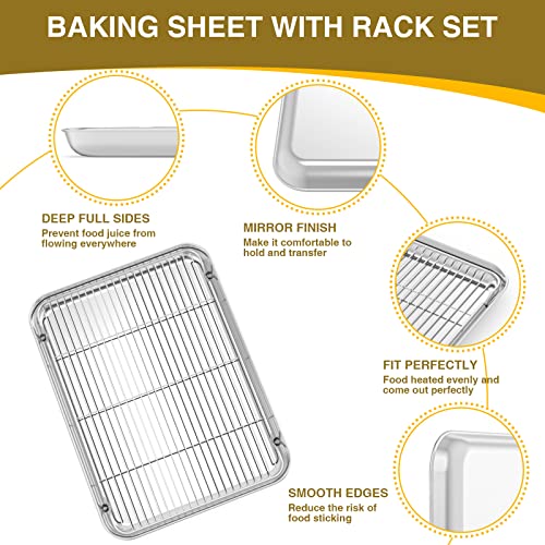 Wildone Baking Sheet with Rack Set (3 Pans + 3 Racks), Stainless Steel Baking Pan Cookie Sheet with Cooling Rack, Non Toxic & Heavy Duty & Easy Clean - size: 16 /12 /9 inch