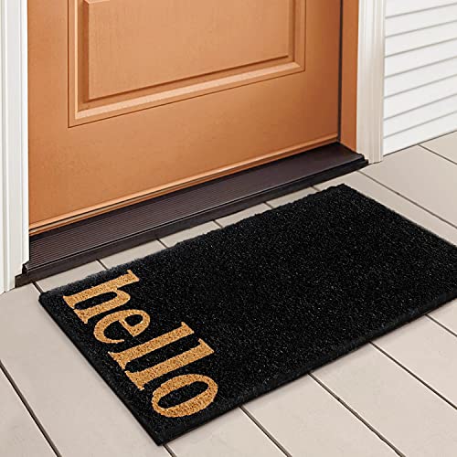 LuxUrux Welcome Mats Outdoor Coco Coir Doormat, with Heavy-Duty PVC Backing - Natural - Perfect Color/Sizing for Outdoor/Indoor uses. (17 x 30 inch, Hello) - color: Black/Beige, size: 17'' x 30''