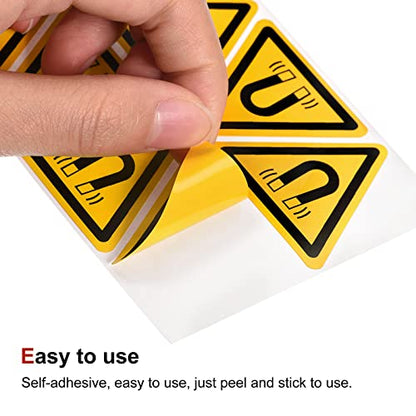 PATIKIL Triangle Beware of the Magnetic Field Warning Sign Self Adhesive Yellow with Black Words 40mm/1.56inch for Machine, Instrument and Equipment Surface Pack of 10 - size: 40mm