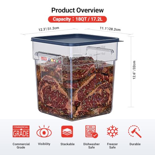 2 Pack 18 QT Commercial Food Storage Containers with Lids, Clear Large Square Containers with Handles for Bulk Ingredients, Flour, Dough Rising and Pet Food Storage - size: 2 X 18.0(QT)
