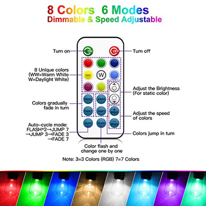 Mlambert 48FT Outdoor Patio RGB Cafe String Lights with Remote, Black - color: Black