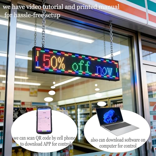 Programmable LED Sign 39"x8", WiFi Control Scrolling Message Board P10 Full Color, Electronic Sign for Business Store Restaurant Window Advertising, Custom Text