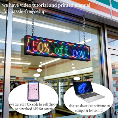 Programmable LED Sign 39"x8", WiFi Control Scrolling Message Board P10 Full Color, Electronic Sign for Business Store Restaurant Window Advertising, Custom Text