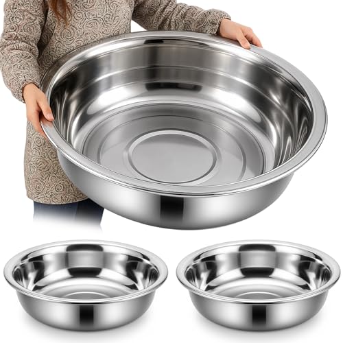 Lounsweer 2 Pack 50 Quart Stainless Steel Large Mixing Bowl 27.5" Silver 304 Stainless Steel Extra Large Capacity Stackable Mixing Bowl for Commercial Kitchens/large Families/school Cafeteria