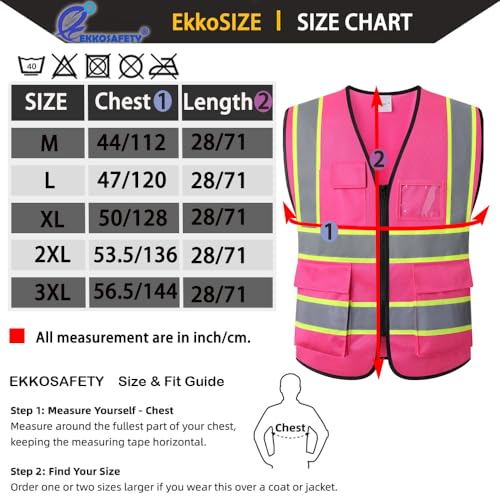 High Visibility Neon Safety Vest for Men Women,EK175,Pink,M - color: Hot Pink, size: Medium