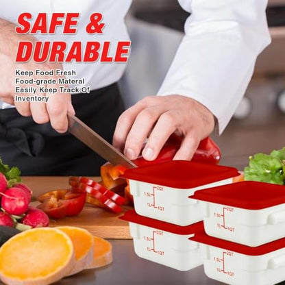 Square Food Containers with Lids 4-Pack, Commercial Grade Plastic Bins for Restaurant Kitchen Pantry Storage, Freezer & Dishwasher Safe (Red, 2QT-4PACK) - size: 2QT-4PACK