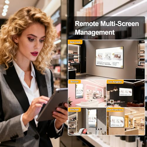 32Inch Wall Mount Digital Signage, 1000nits High Brightness Slim Frameless Advertising Display, Touchscreen Commerical Display LCD Monitor with CMS/U-Disk Plug&Play, Split Screen, 7/24 Timer switch