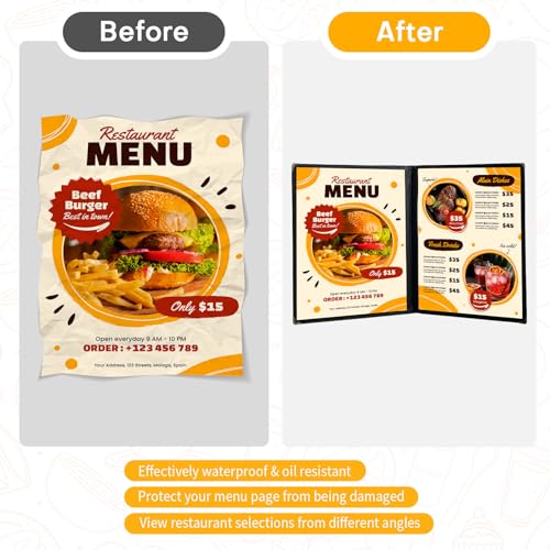 10 Pack Menu Covers 8.5 x 11", 2 Page 4 View Clear Menu Holders - size: 2 Page