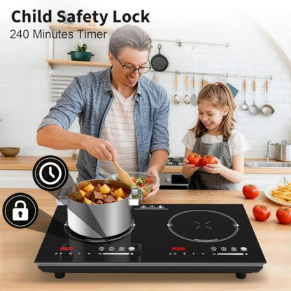 VBGK 2 burner induction cooktop,110V 4000W 2 burner induction stove top with Brushed Panel LED touch Control,8 Power Levels, Kids Lock & 4H Timer 2 burner hot plate - size: 2 Burner induction Cooktop