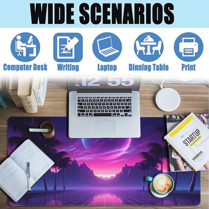Large Gaming Mouse Pad for Desk,Cool Retrowave Landscape Desk Mat,Science Fiction Scene Desk Pad, Extended Big Computer Keyboard Mouse Pad with Non-Slip Base and Stitched Edge 35.4"x15.7" - color: Cool Retrowave Landscape, size: 15.7" x 35.4"
