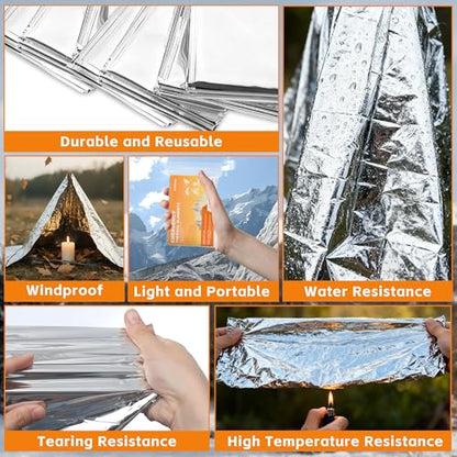 24 Pack Emergency Blankets - Mylar Thermal Space Blankets for Survival and Protection - Ideal for Camping, Outdoors, Hiking, Rescue, Marathons - size: 24 PACK
