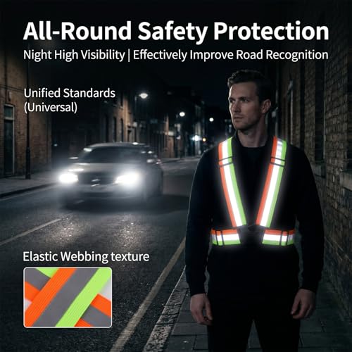 2PCS High Visibility Reflective Safety Vest, Reflective Safety Suspenders, 2 Inch Wide Straps, Adjustable and Elastic, Safety & High Visibility for Running, Cycling, Walking, Construction, Motorcycle