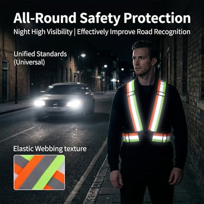 2PCS High Visibility Reflective Safety Vest, Reflective Safety Suspenders, 2 Inch Wide Straps, Adjustable and Elastic, Safety & High Visibility for Running, Cycling, Walking, Construction, Motorcycle