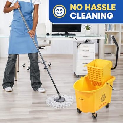 PLASTIC PRINCE Commercial Mop Bucket with Wringer on Wheels, Heavy Duty Industrial Mop Bucket and Wringer for Home Office Restaurant Business, 26 Quart - Yellow - style: 26-Quart Mop Bucket
