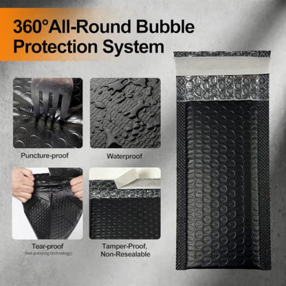 25 Pack 3" x 7" Usable Size Bubble Mailers, Black Small Padded Envelopes with Self Seal Closure, Bubble Envelopes for Jewelry, Trading Cards, Makeup and Small Items - size: 3" x 7" (Usable Size) - 25 Pack