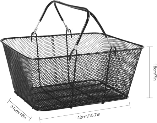 12PCS Shopping Basket Blue Portable 17''×12''×9'' Plastic Shopping Basket Set with Handles Handheld Basket Cart for Supermarket Grocery Retail Store Supplies (Black) - color: Black