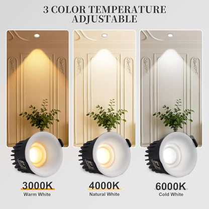 3 Inch LED Recessed Lights, Waterproof, Dimmable, 3CCT, CRI98 Ceiling Light - color: White-Gray, size: 3 Inch-2 Pack