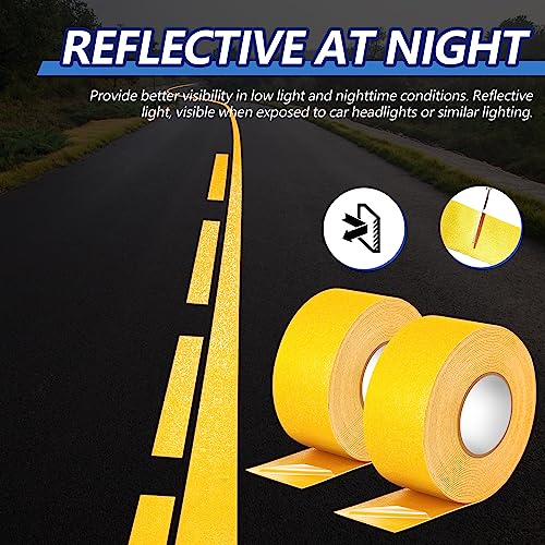 Frienda Reflective Pavement Marking Tape Sports Court Tape Yellow Anti Slip Safety Warning Tapes for Sports Field Factory Stairs Tread Steps Rough Smooth Asphalt Concrete Surfaces (3 Inch x 36 Feet) - size: 3 Inch x 36 Feet