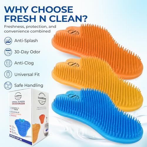 Urinal Screen Deodorizer With Gloves - 3D Wave Enzymatic Anti-Splash Urinal Cakes - Odor Protection Up To 30 Days - Long-Lasting Urinal Deodorizer for School, Offices, Cinemas Restrooms (Pack of 36)