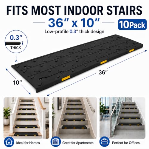BESEA Rubber Stair Treads Non Slip 36" x 10" 10 Pack Outdoor Stair Treads - size: 10
