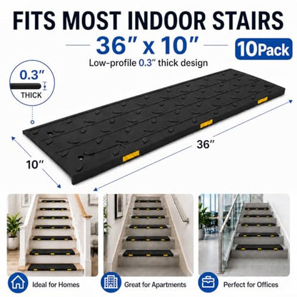 BESEA Rubber Stair Treads Non Slip 36" x 10" 10 Pack Outdoor Stair Treads - size: 10