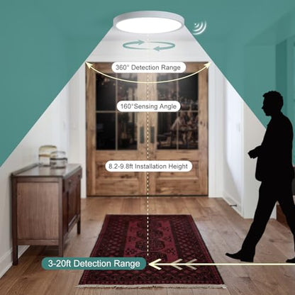 Motion Sensor Ceiling Light Wired, 9 Inch 20W LED Flush Mount - color: White, size: 9 inch 1 pack