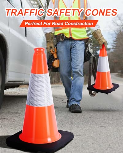 BESEA 5 Pack 18 Inch Traffic Cones with Weighted Black Base - size: 18" (5 Cones)