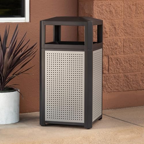 Safco Evos Steel Trash Can, 38 Gallons, Indoor and Outdoor Use, Commercial Garbage Can with Plastic Liner - size: 38 Gallon, style: Side Open