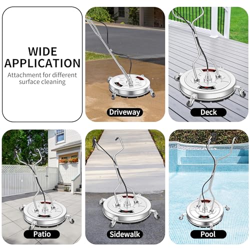 30" Pressure Washer Surface Cleaner with 4 Wheels - Stainless Steel Dual Handle Surface Cleaner for Pressure Washer Attachment for Concrete, Patio, Sidewalk, Deck and Driveways - size: 30 Inch Dual Handle