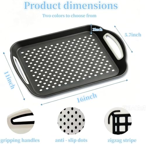 2 Pack Anti-Slip Serving Tray with Handles, 16" x 12", (Grey & White)