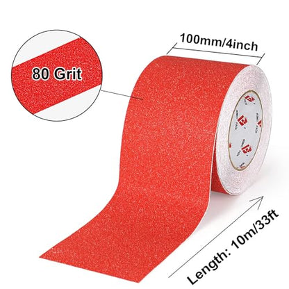 BOMEI PACK Anti Slip Traction Tape,4 Inch x 33 Ft,Heavy Duty Non Slip Tape,Grip Tape for Stairs, Tread Step, Indoor & Outdoor Use,Waterproof Stairs Non Skid Treads (Red) - color: Red
