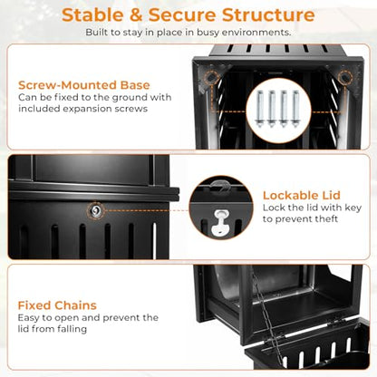 BEAMNOVA Commercial Outdoor Trash Can with Lid, Matte Black, 17.7 * 37.4 in - color: Matte Black, size: 17.7*17.7*37.4 in