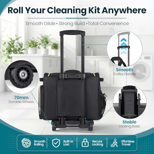 INSMEER Cleaning Caddy with Wheels,3 Removable Clear Bag and 1 Shoulder Bag